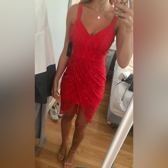 Lulus Meg Red Lace Sleeveless Tulip Hem Dress - Picture 6 of 6